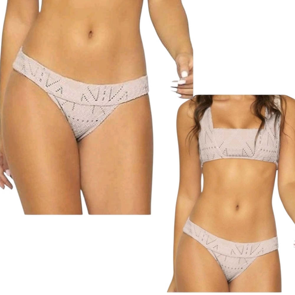PilyQ Blush Crochet Thick Banded Brazilian Bikini sz L